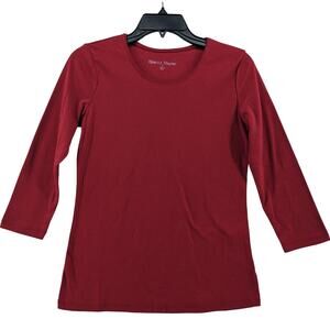 Rebecca Malone Shirt Small Red Womens Layering Crew Neck Staple Work 3/4 Sleeve‎